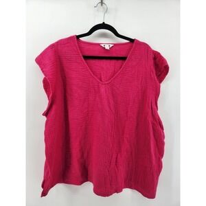 Three Dots‎ Women's XXL Pink Cotton Gauze V Neck Sleeveless Top Blouse